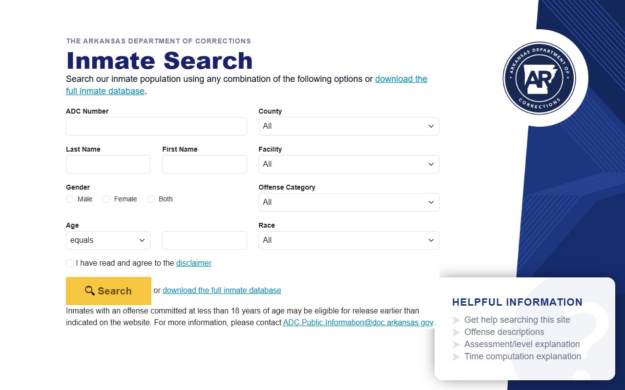 Arkansas DOC inmate search for White River Correctional Center inmate lookup