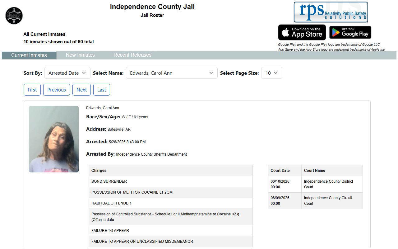 Independence County inmate population current roster search controls