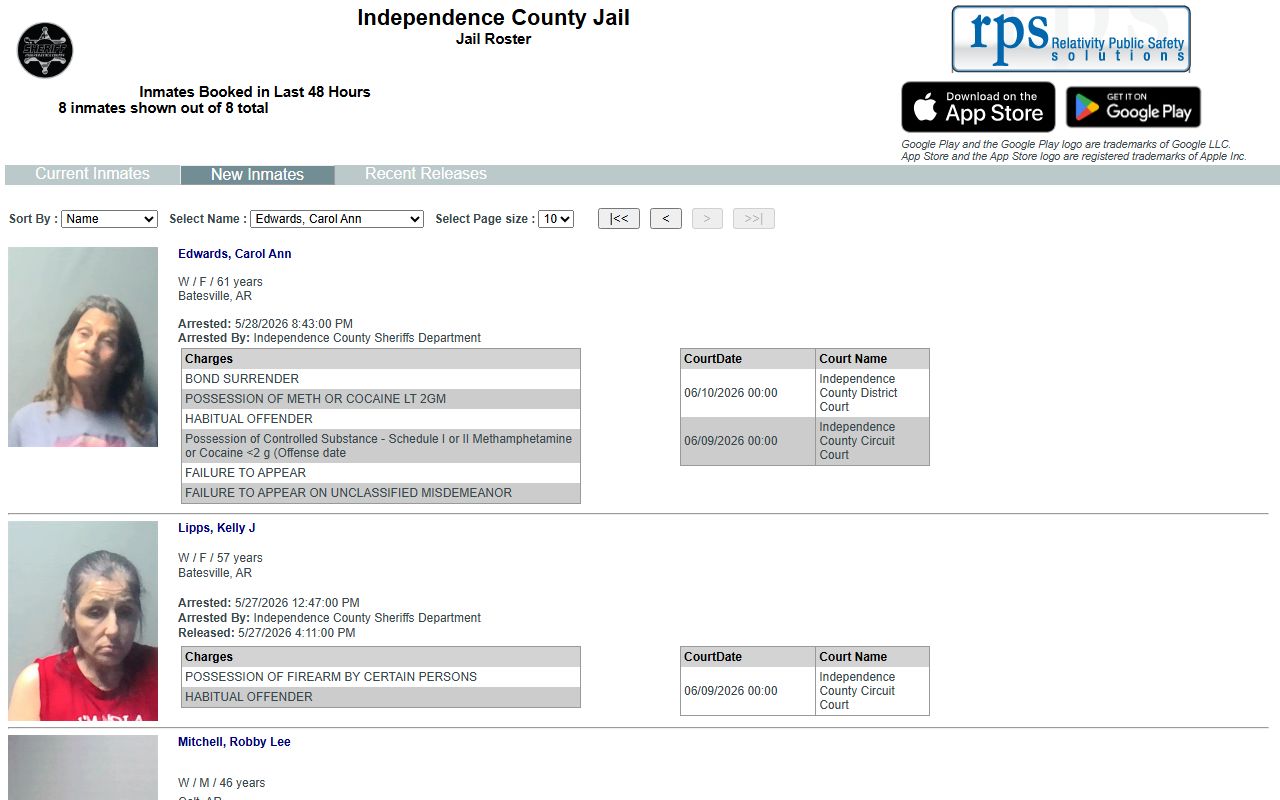 Independence County new inmate booking photos roster