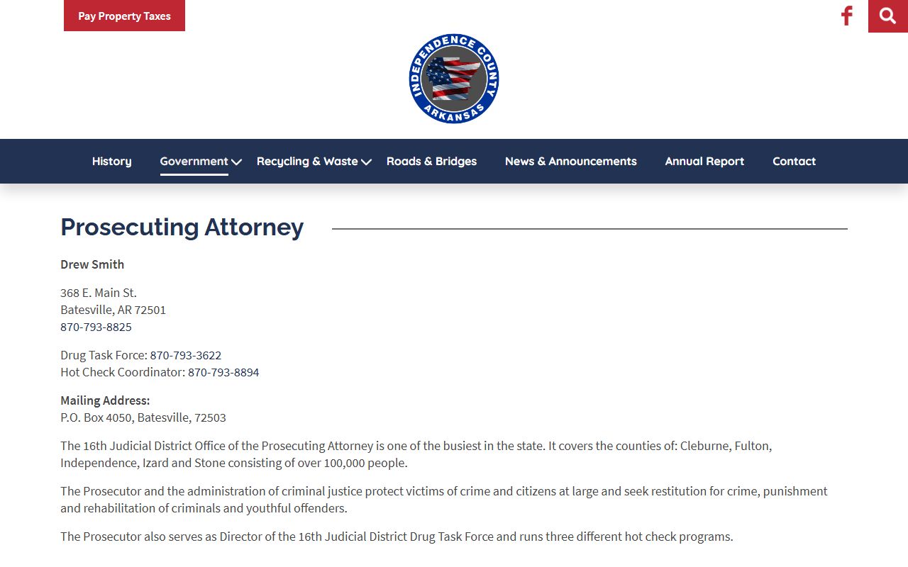 Independence County prosecutor page for court records after jail arrest